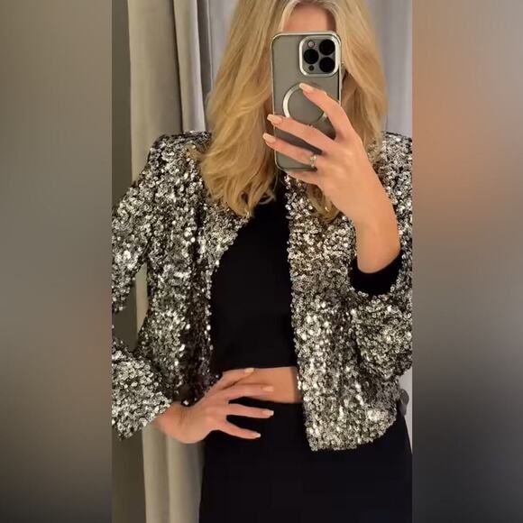 Zara Silver Sequin Blazer Size Small - Picture 9 of 11